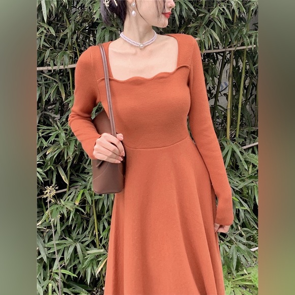 Red Orange Long Sweater Dress - Picture 4 of 12